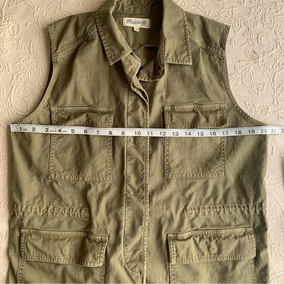 Madewell Olive Green Sleeveless Hidden Button Up Collared Utility Vest Jacket - Picture 8 of 9